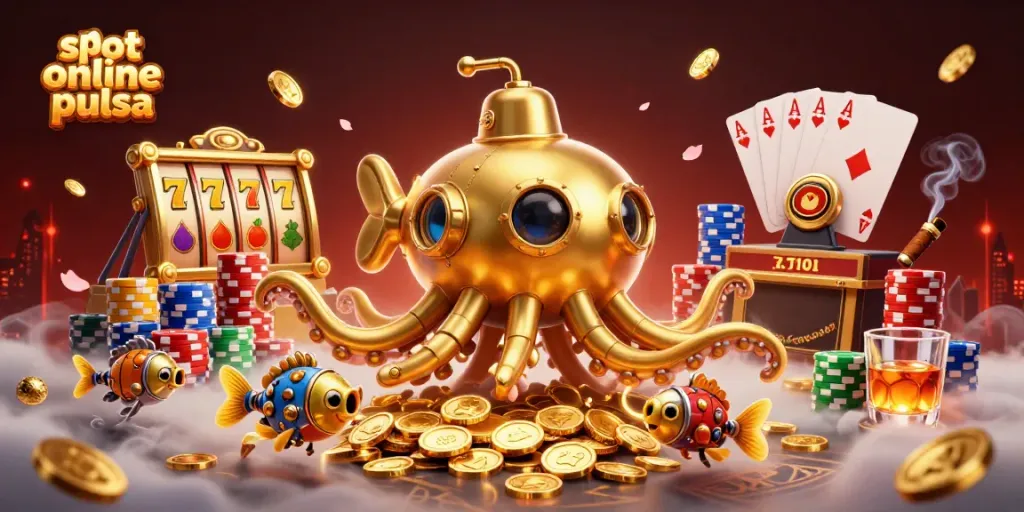 Experience thrilling slot online pulsa action with vibrant characters amidst a lavish casino scene.