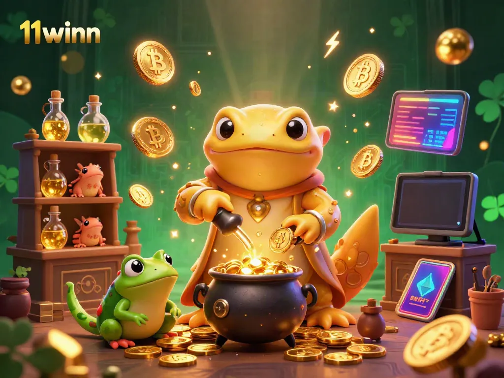 Engage in winning strategies at 11winn with a captivating 3D casino scene illustrating treasure and digital riches.