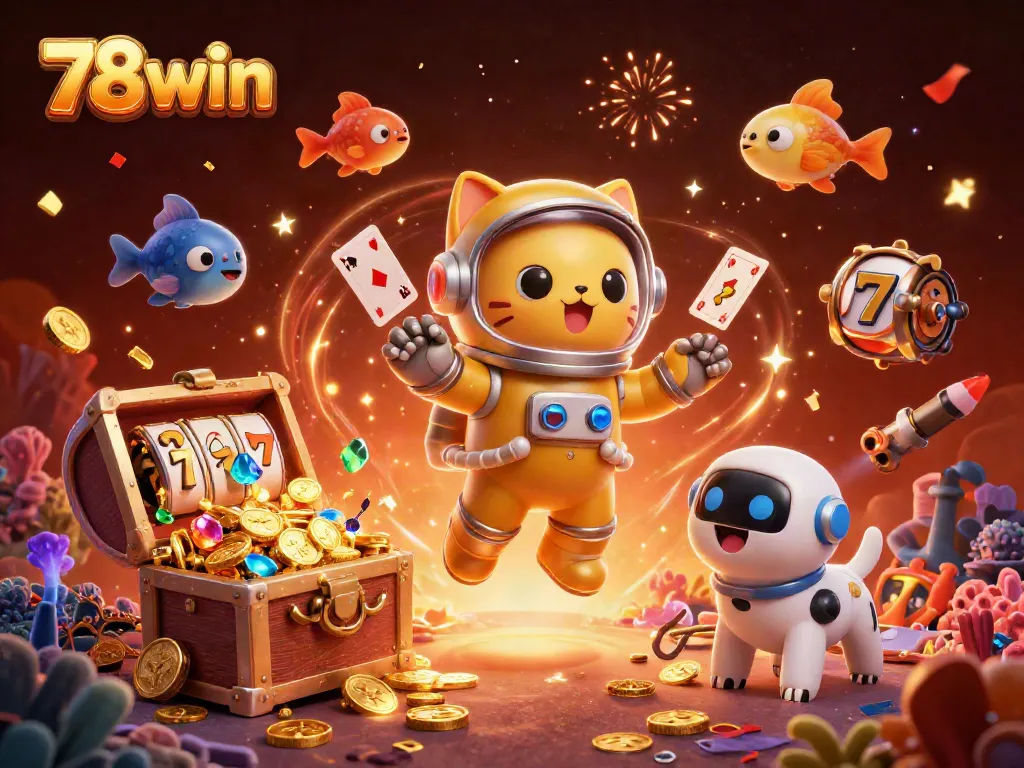 Experience thrilling gameplay at 78win with exciting cards and slot elements in a vibrant gaming scene.